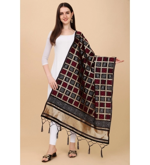 Women's Silk Pure weaving Work Duppatta (Black, Length: 2-2.3 Mtrs)