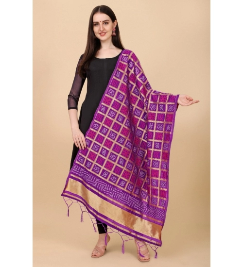 Women's Silk Pure weaving Work Duppatta (Purple, Length: 2-2.3 Mtrs)