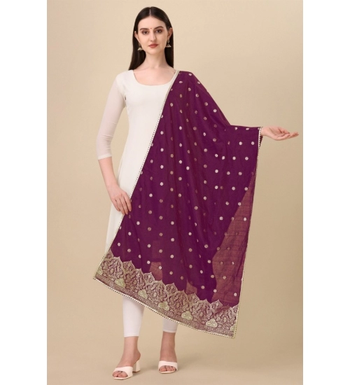Women's Silk Pure Zari weaving Duppatta (Purple, Length: 2-2.3 Mtrs)