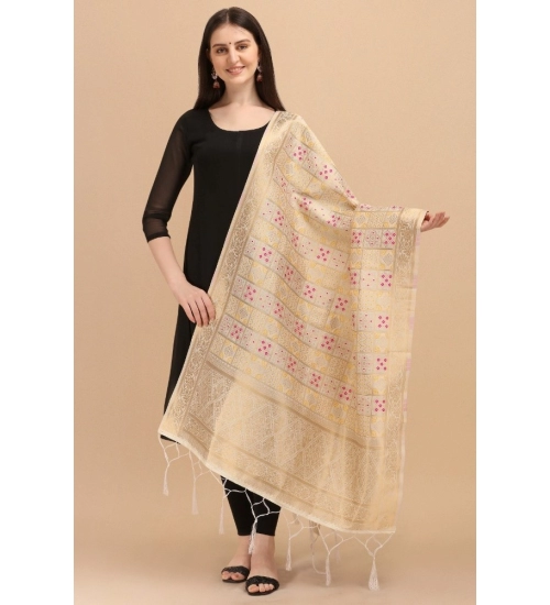 Women's Silk Pure weaving Work Duppatta (Off White, Length: 2-2.3 Mtrs)