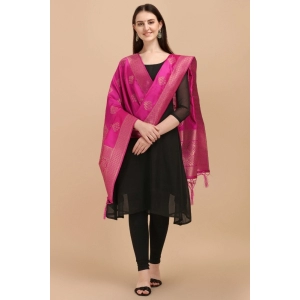 Generic Women's Silk Pure Zari weaving Duppatta (Pink, Length: 2-2.3 Mtrs)