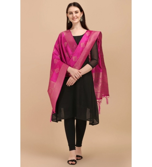 Women's Silk Pure Zari weaving Duppatta (Pink, Length: 2-2.3 Mtrs)