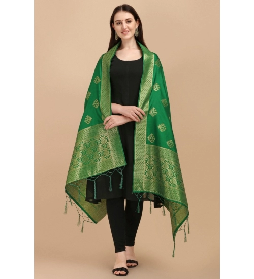 Women's Silk Pure Zari weaving Duppatta (Green, Length: 2-2.3 Mtrs)