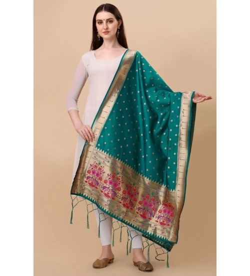 Women's Silk Pure Zari weaving Duppatta (Rama, Length: 2-2.3 Mtrs)