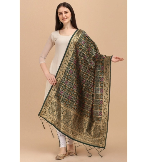 Women's Silk Pure weaving Work Duppatta (Green, Length: 2-2.3 Mtrs)