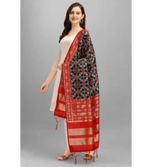 Women's Silk Pure weaving Work Duppatta (Black, Length: 2-2.3 Mtrs)