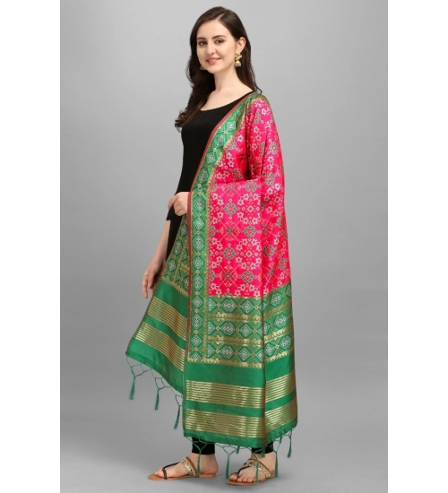 Women's Silk Pure weaving Work Duppatta (Pink, Length: 2-2.3 Mtrs)