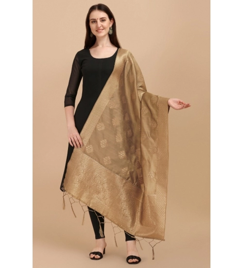 Women's Silk Pure Zari weaving Duppatta (Beige, Length: 2-2.3 Mtrs)