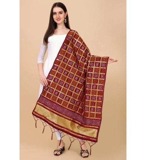 Women's Silk Pure weaving Work Duppatta (Maroon, Length: 2-2.3 Mtrs)