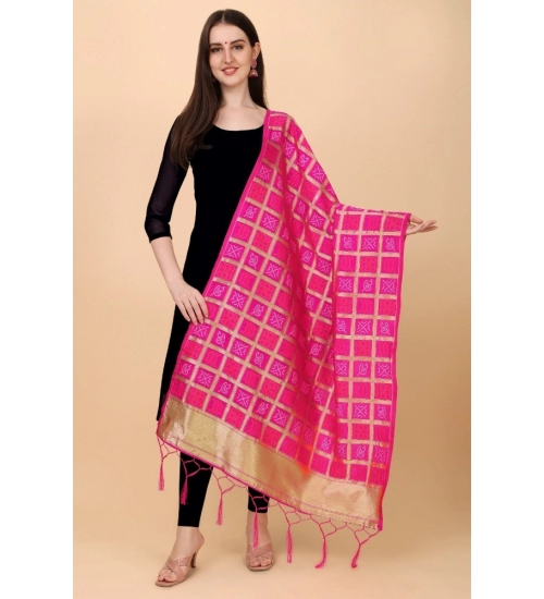 Women's Silk Pure weaving Work Duppatta (Pink, Length: 2-2.3 Mtrs)