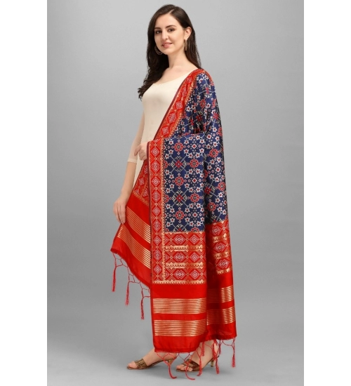 Women's Silk Pure weaving Work Duppatta (Navy Blue, Length: 2-2.3 Mtrs)