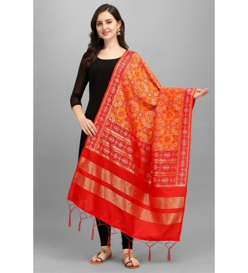 Women's Silk Pure weaving Work Duppatta (Orange, Length: 2-2.3 Mtrs)