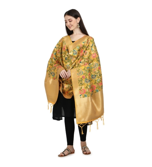 Women's Silk Pure Zari weaving Duppatta (Yellow, Length: 2-2.3 Mtrs)