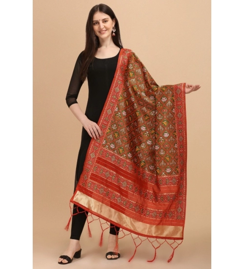 Women's Silk Pure Zari weaving Duppatta (Brown, Length: 2-2.3 Mtrs)