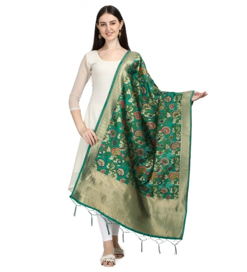 Women's Silk Pure Zari weaving Duppatta (Green, Length: 2-2.3 Mtrs)