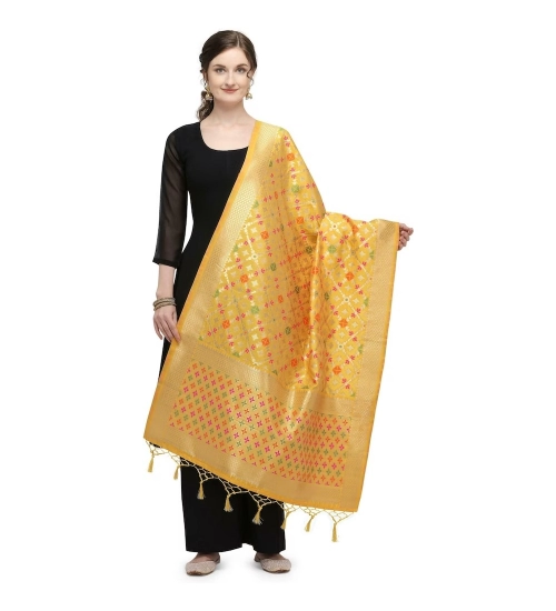 Women's Silk Pure Zari weaving Duppatta (Mustard Yellow, Length: 2-2.3 Mtrs)