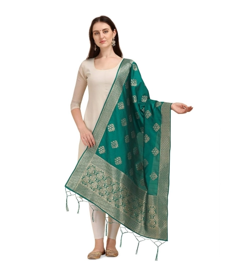 Women's Silk Pure Zari weaving Duppatta (Green, Length: 2-2.3 Mtrs)