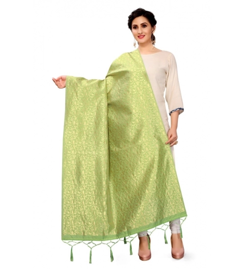 Women's Silk Pure weaving Work Duppatta (Light Green, Length: 2-2.3 Mtrs)