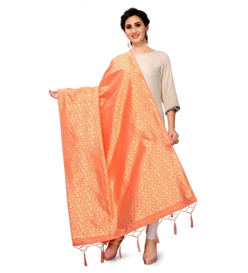 Women's Silk Pure weaving Work Duppatta (Orange, Length: 2-2.3 Mtrs)