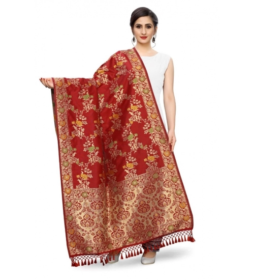 Women's Silk Pure Zari weaving Duppatta (Maroon, Length: 2-2.3 Mtrs)