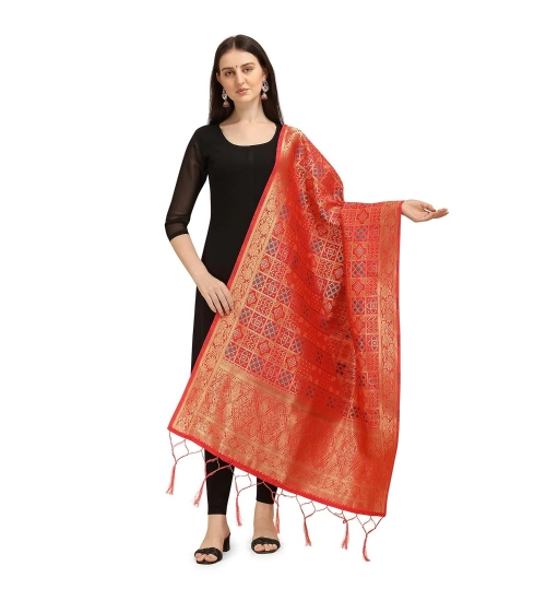 Women's Silk Pure weaving Work Duppatta (Red, Length: 2-2.3 Mtrs)