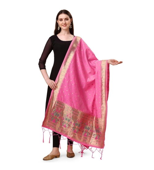 Women's Silk Pure Zari weaving Duppatta (Light Pink, Length: 2-2.3 Mtrs)