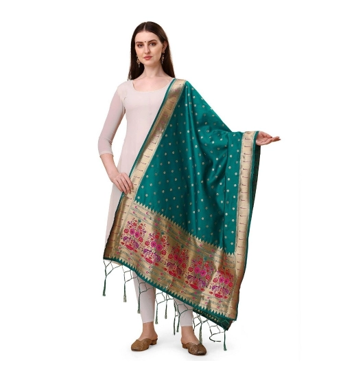 Women's Silk Pure Zari weaving Duppatta (Rama, Length: 2-2.3 Mtrs)