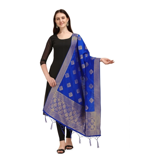 Women's Silk Pure Zari weaving Duppatta (Royal Blue, Length: 2-2.3 Mtrs)