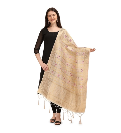 Women's Silk Pure weaving Work Duppatta (Off White, Length: 2-2.3 Mtrs)