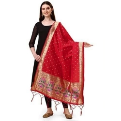 Women's Silk Pure Zari weaving Duppatta (Red, Length: 2-2.3 Mtrs)