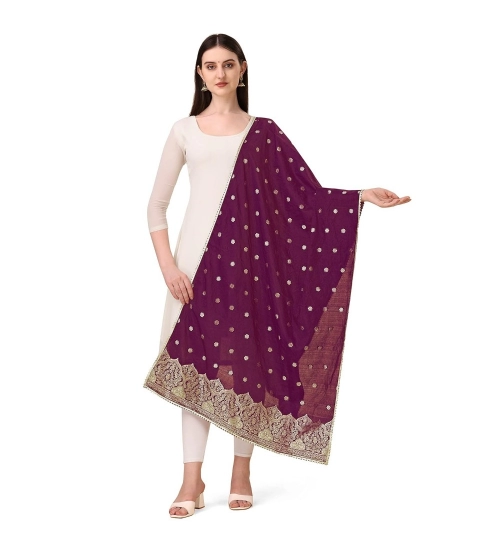 Women's Silk Pure Zari weaving Duppatta (Purple, Length: 2-2.3 Mtrs)