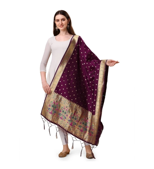 Women's Silk Pure Zari weaving Duppatta (Purple, Length: 2-2.3 Mtrs)