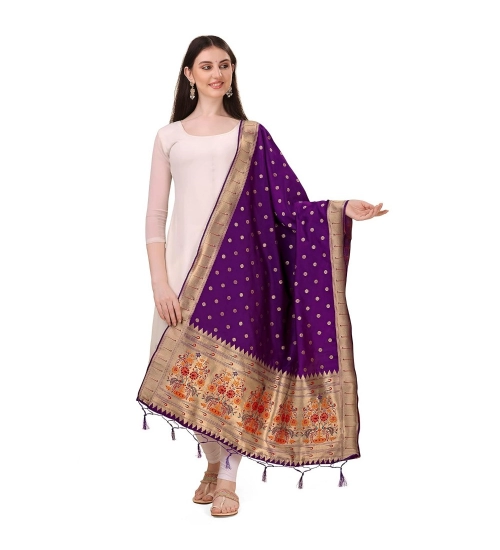 Women's Silk Pure Zari weaving Duppatta (Purple, Length: 2-2.3 Mtrs)