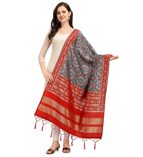 Women's Silk Pure weaving Work Duppatta (Grey, Length: 2-2.3 Mtrs)