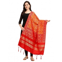 Women's Silk Pure weaving Work Duppatta (Orange, Length: 2-2.3 Mtrs)