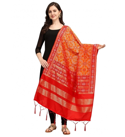 Women's Silk Pure weaving Work Duppatta (Orange, Length: 2-2.3 Mtrs)
