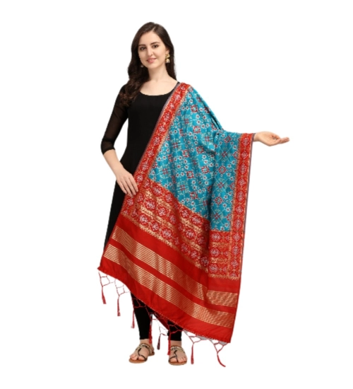 Women's Silk Pure weaving Work Duppatta (Blue, Length: 2-2.3 Mtrs)