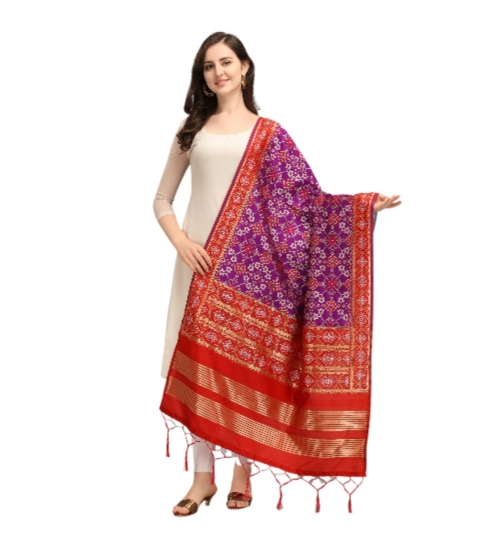 Women's Silk Pure weaving Work Duppatta (Purple, Length: 2-2.3 Mtrs)