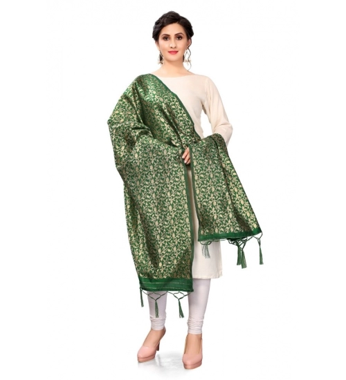Women's Silk Pure weaving Work Duppatta (Green, Length: 2-2.3 Mtrs)