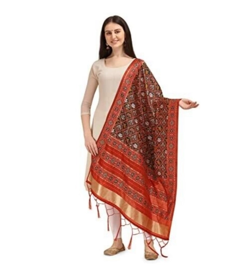 Women's Silk Pure Zari weaving Duppatta (Brown, Length: 2-2.3 Mtrs)