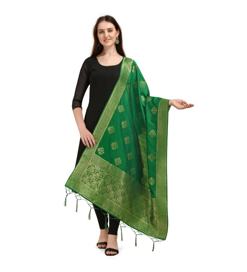 Women's Silk Pure Zari weaving Duppatta (Green, Length: 2-2.3 Mtrs)