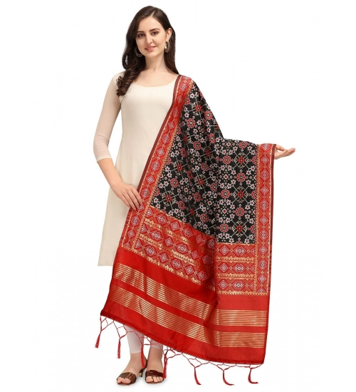 Women's Silk Pure weaving Work Duppatta (Black, Length: 2-2.3 Mtrs)