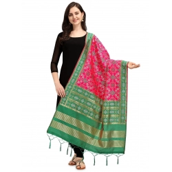 Women's Silk Pure weaving Work Duppatta (Pink, Length: 2-2.3 Mtrs)