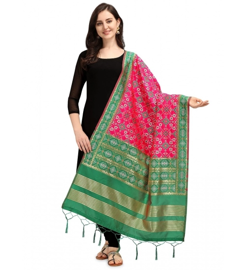 Women's Silk Pure weaving Work Duppatta (Pink, Length: 2-2.3 Mtrs)
