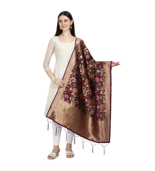 Women's Silk Pure Zari weaving Duppatta (Brown, Length: 2-2.3 Mtrs)