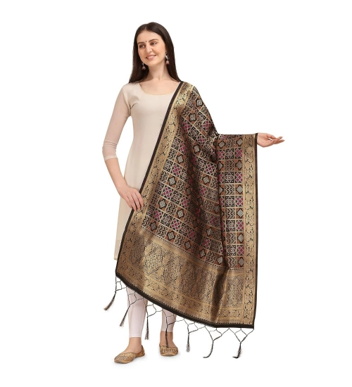 Women's Silk Pure weaving Work Duppatta (Navy Blue, Length: 2-2.3 Mtrs)