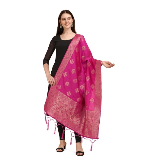 Women's Silk Pure Zari weaving Duppatta (Pink, Length: 2-2.3 Mtrs)