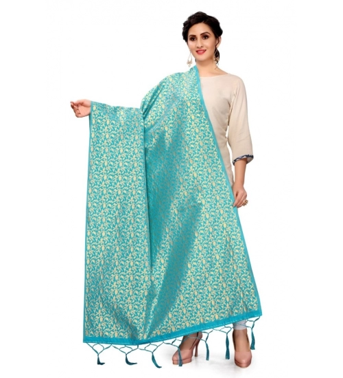 Women's Silk Pure weaving Work Duppatta (Light Blue, Length: 2-2.3 Mtrs)