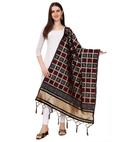 Women's Silk Pure weaving Work Duppatta (Black, Length: 2-2.3 Mtrs)