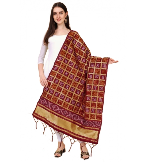 Women's Silk Pure weaving Work Duppatta (Maroon, Length: 2-2.3 Mtrs)